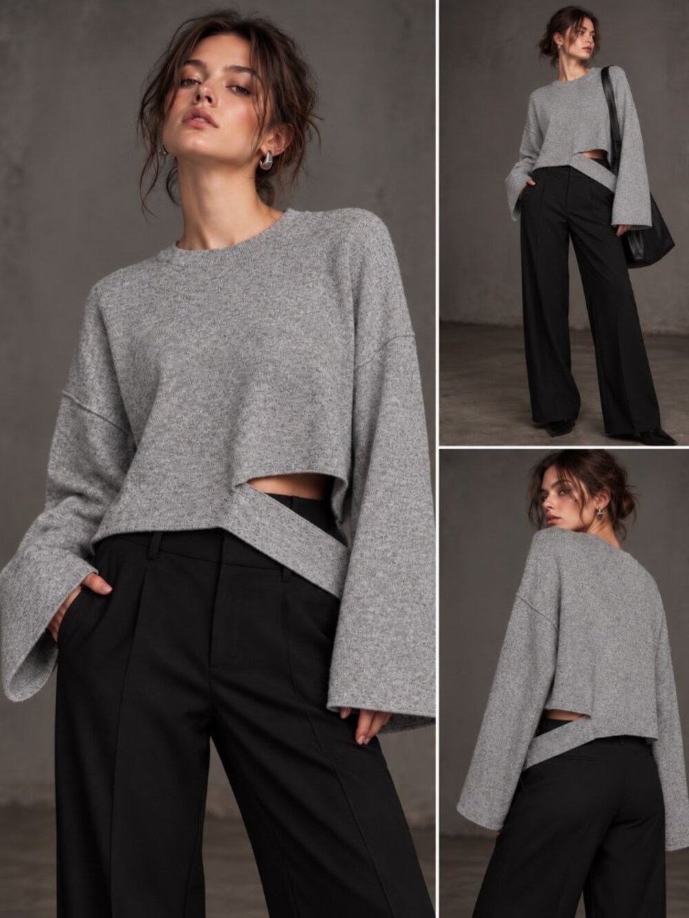 Choreography Cutout Cropped Sweater XS Lulus Bell Sleeve Avant Garde Grunge EUC